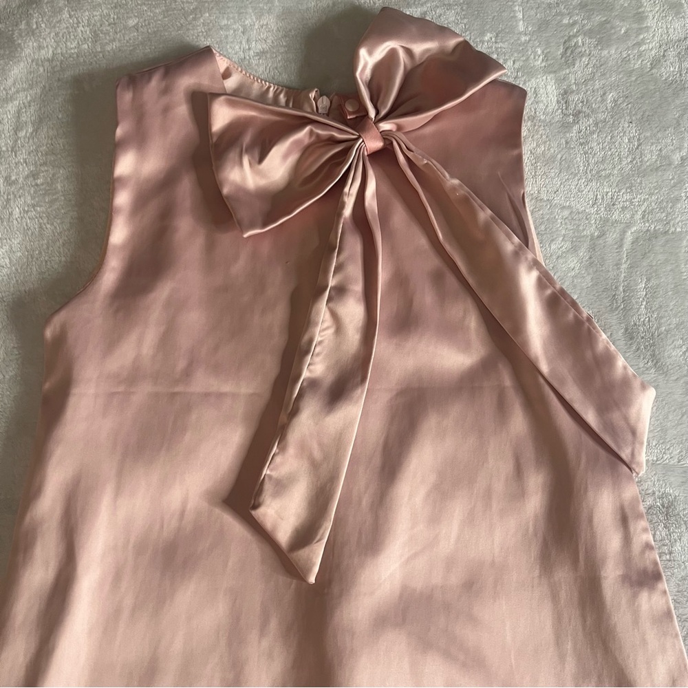 SHEIN Girls Light Pink Satin Flower Appliqué Detachable Bow Dress Kids Sz 7 - Picture 5 of 7